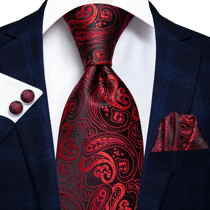 Bán Buôn Thời Trang Wedding Red Mens Silk Neck Tie Thiết Kế Tùy Chỉnh Men Vát Thiết Lập