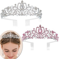 Couronne de luxe en argent avec strass, diadème feuille étoile, couronne de reine, avec peigne, pour femme, bal de promo, mariage