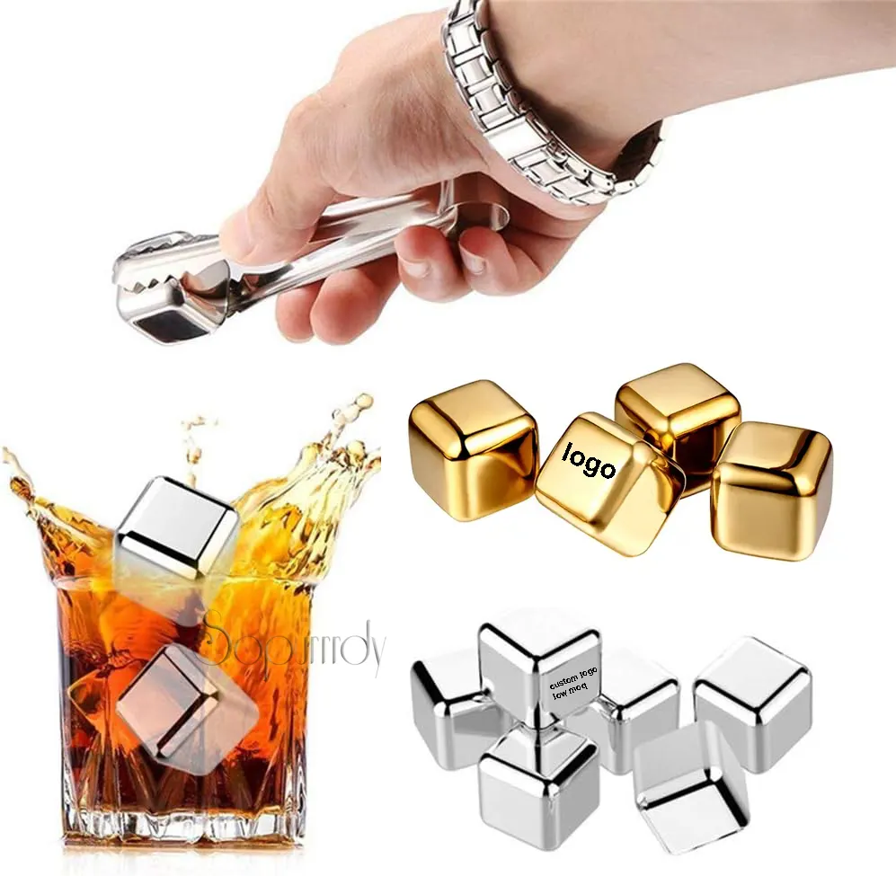 Logo personalizzato riutilizzabile Whisky vino agghiacciante pietre acciaio inossidabile cubetto di ghiaccio Set di raffreddamento Whisky Rock per bevande accessori Bar