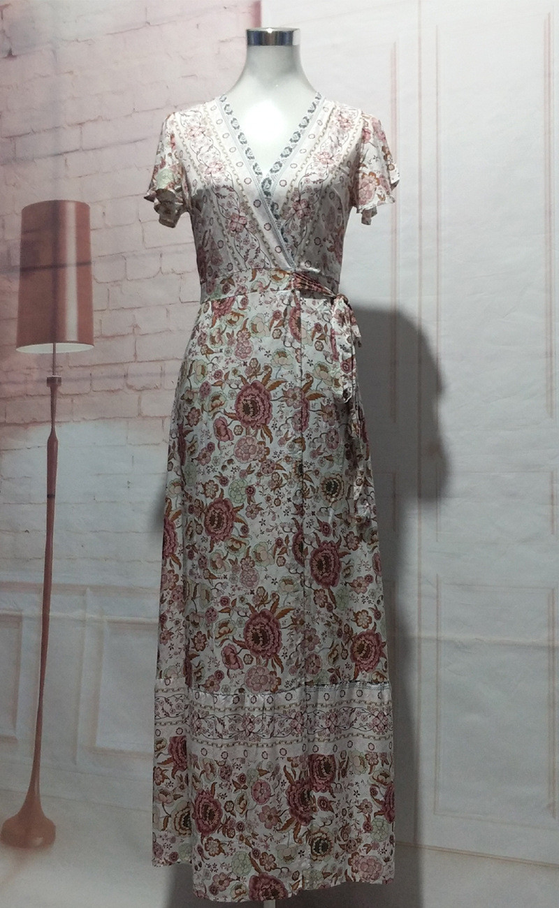 Looking up chic women bohemian casual maxi beach dress