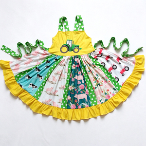Robe pour filles en soie de lait imprimée OEM ODM, robe à volants, sans manches, à manches courtes, robe d'été florale à motifs de dessins animés pour tout-petits - Product Image 2