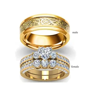 European and American fashion ring inlaid zircon gold dragon ring for men and women couples rings