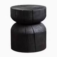 Tabouret en bois style Wabi-sabi, en bois massif carbonisé noir, pouf décoratif pour chevet, maisons d'hôtes, chambre à coucher, ou comme meuble à chaussures