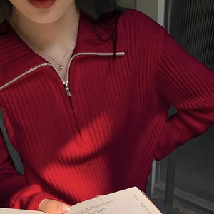 เสื้อสเวตเตอร์ถักทรงหลวมมีซิปสำหรับผู้หญิง แขนยาว สีพื้น ไซส์เดียว สีขาว สีดำ สีแอพริคอต สีเบอร์กันดี สีกาแฟ - Product Image 2