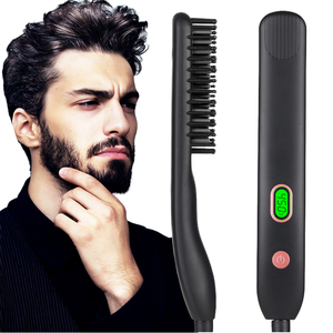Peigne <span class=keywords><strong>lisseur</strong></span> de <span class=keywords><strong>barbe</strong></span> professionnel pour hommes - Brosse lissante ionique anti-brûlure à chauffage rapide PTC avec écran LCD, outil de toilettage - Product Image 1