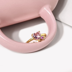 High Quality 18k Gold Plated Cubic Zirconia Double Heart <b>Adjustable</b> <b>Ring</b> Women - Product Image 2