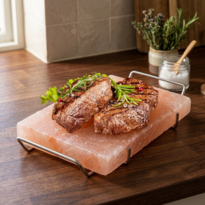 Bloque de Sal Cristalina en Oferta, Losas de Sal Natural, Azulejos Rosados, Sal del Himalaya para Cocinar con Soporte Metálico 30*20*5cm - Product Image 1