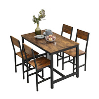 Table à manger de style farmhouse avec 4 chaises, structure en fer noir mat thermolaqué, mobilier de cuisine personnalisable, vente en gros