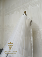 QUEENSGOWN Unique fleur forme robe de mariée voile ivoire longue broderie fleur dentelle voile avec peigne
