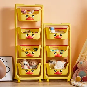 Multifunctional Children Toy Storage Cabinet Duck Shape Infant Kids Plastic Shelf Trolley Storage Rack