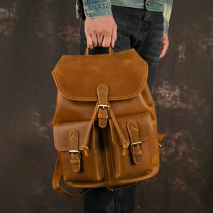 Crazy Horse <b>Backpack</b> Genuine Leather Dark Brown Large Capacity Business Travel Casual Men's <b>Backpack</b> - Product Image 2