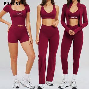 PASUXI Conjunto de Ropa de Gimnasio y Ropa Deportiva de Bra y Shorts de Yoga Halter Top Corto Ajustado y Pantalones Casuales de Fitness - Product Image 1