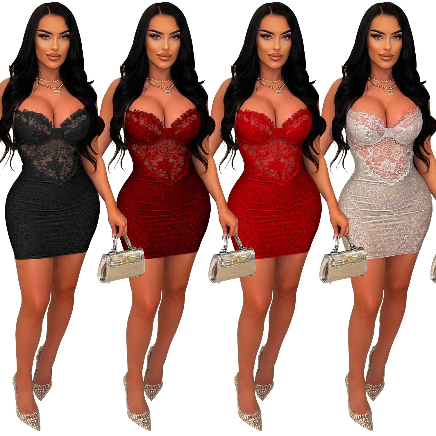 Lace Mini Dress Club Sexy Party Elegant Luxury Dresses Summer 2023 Women Clothes Evening Party Bodycon Casual Mesh Black Dress