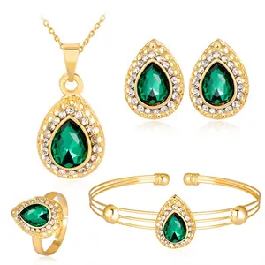 Crystal Gold Plated Jewelry Sets Women Necklace Bracelets Multicolor Drop Necklace Earrings Fashion Jewelry Gift Wholesale