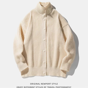 OEM & ODM Nhật Bản Retro Phong Cách Cao Cổ Cardigan Áo Len Cho Nam Giới Mùa Thu Mùa Đông Giản Dị Dệt Kim - Product Image 3