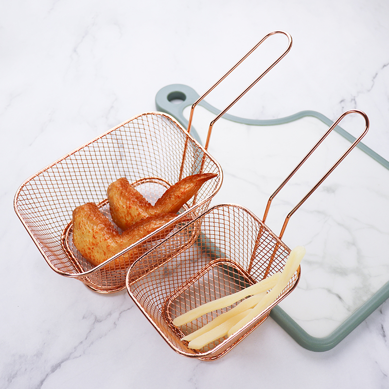 Корзина для фритюрницы из нержавеющей стали, розовое золото, кухонный держатель для сервировки фри