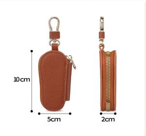 Étui à clés unisexe en cuir PU avec petite plaque de protection et fermeture éclair pour télécommande de voiture, porte-clés en métal et plastique - Product Image 3