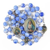 Collier chapelet multicolore plaqué argent avec pendentif autocollant Madonna religieux Collier chapelet de prière catholique