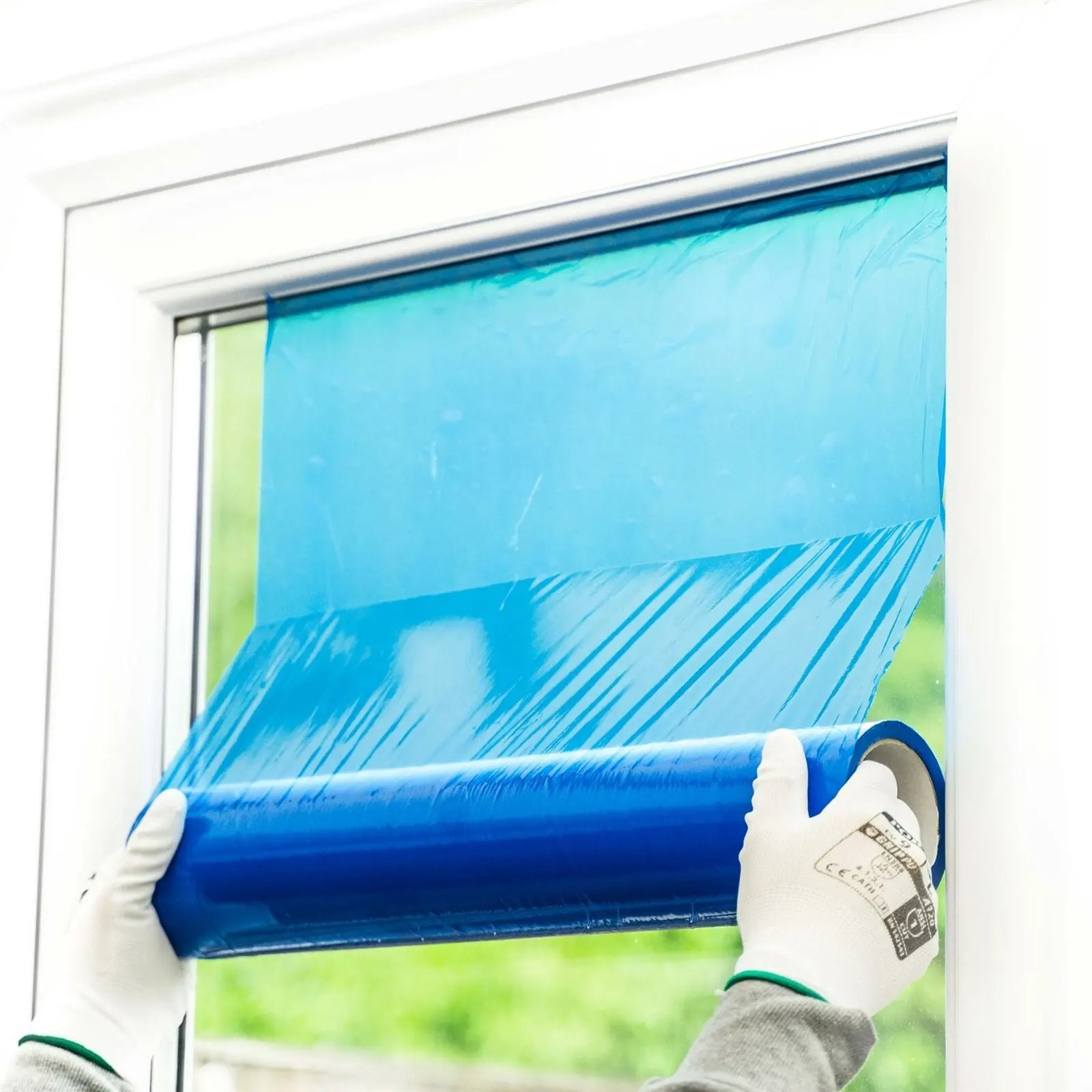 Película protectora de plástico transparente para ventana azul, película de protección de vidrio para ventana de vidrio