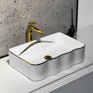 Pia de Banheiro Luxuosa Lavabo Sanitário Cerâmico Quadrado com Superfície de Cerâmica para Lavagem das Mãos - Product Image 1