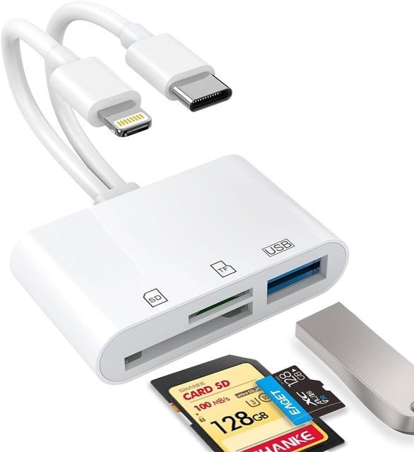 USB-C SD Card Reader for IPhone/iPad Dual Port TF Card Adapter Supports SD//USB 3.0 Multi-in-1 ABS Material