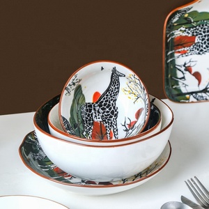 Unique Zebra Printed Design Porcelain Bowls and Plates Ceramic Luxury Dinnerware <b>Sets</b> for 6 People - Product Image 4