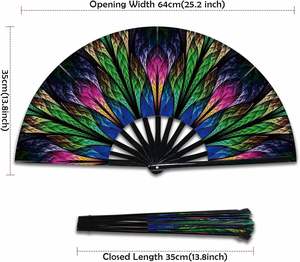 Abanico de plumas de pavo real colorido con diseño de plumas, abanico de bambú para espectáculos con bolsa de almacenamiento para decoración de escenarios en festivales y fiestas - Product Image 2