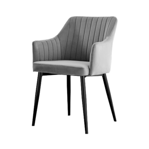 Sillón moderno con asiento de cojín suave de terciopelo gris tapizado en metal negro para comedor, sala de estar, cocina, apartamento de hotel - Product Image 3