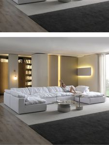 Canapé modulaire en tissu blanc de luxe moderne en forme de U, compressé et emballé sous vide, pour salon, convertible en lit - Product Image 2