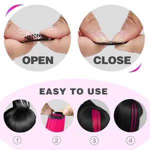 Extensiones de Cabello con Clip, 6 Piezas/Paquete, Reflejos de Colores para Fiesta, 22 Pulgadas, Multicolor, Cabello Liso Sintético, Morado y Rosa - Product Image 3