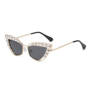 Jamie 888 Women's Gold Metal Cat Eye Sunglasses With Pearl Frame UV400 Protection For Travel And Street Style - Product Image 1
