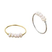 Bague de mode quotidienne pour femme NYY en acier inoxydable plaqué or PVD avec perles baroques d'eau douce et perles rotatives