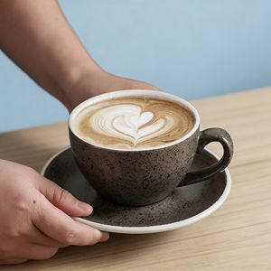 Set di Tazze da <span class=keywords><strong>Caffè</strong></span> in Ceramica Grigio Fumo Classico con Piattino, Tazza in Porcellana Neutra per Uso Quotidiano in Casa e Ufficio - Product Image 5