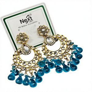 ต่างหูระย้าสไตล์อินเดียประดับลูกปัดและอัญมณีคุณภาพสูง ดีไซน์ทันสมัย น้ำหนักเบา สวยหรู - Product Image 1