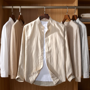 Camicie da <span class=keywords><strong>Uomo</strong></span> Personalizzate all'Ingrosso in <span class=keywords><strong>Misto</strong></span> <span class=keywords><strong>Lino</strong></span> e Cotone con Colletto alla Coreana e Manica Lunga, con Tasca Singola sul Petto, OEM ODM - Product Image 6
