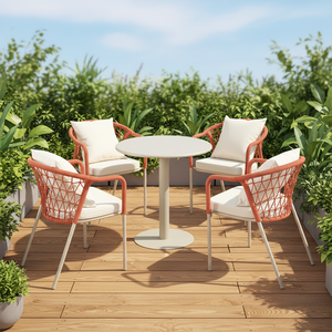 Ensemble <span class=keywords><strong>de</strong></span> salle à manger Patio Cafe 5 pièces, meubles <span class=keywords><strong>de</strong></span> <span class=keywords><strong>jardin</strong></span>, restaurant, café, table ronde en corde et 4 chaises pour l'extérieur - Product Image 1