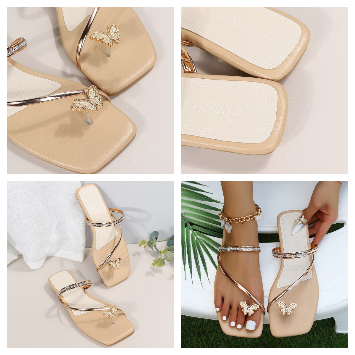 Wholesale Women Summer Fashion Clip Toe Cross Flat Rhinestone