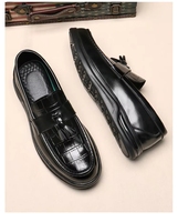 Mocassins à pampilles marron pour hommes, motif crocodile, à enfiler, chaussures habillées formelles à semelle épaisse pour le bureau et les réunions d'affaires