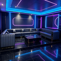 Meubles de bar modernes en acier inoxydable vert incurvé modulaire sur mesure, cabine de karaoké, table lumineuse LED, salle privée de boîte de nuit