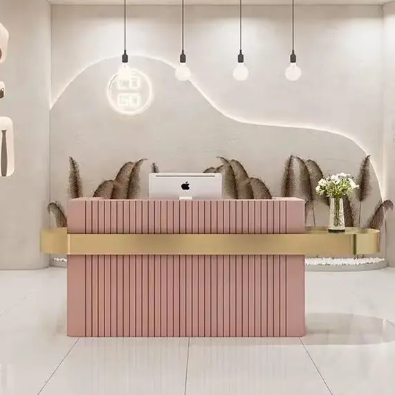 جميل تصميم جميل بار سبا مخصص اللون مكتب الاستقبال مكتب التجميل الزاوية الوردي الذهب صغير مكتب الاستقبال الجمال S