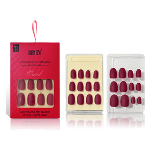 Lot de 24 <span class=keywords><strong>faux</strong></span> <span class=keywords><strong>ongles</strong></span> à presser pré-collés Sweet Rose, rouge mat, ovales, courts, couvrants, pour femmes - Product Image 4