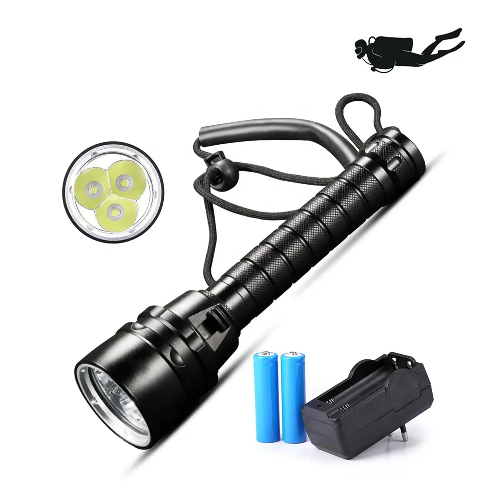 High Power Diver linterna Dive Metal Light Waterproof Underwater lamp 3*T6 Rechargeable led torches Led scuba diving flashlight