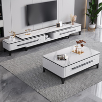 Meuble TV Rétractable Moderne et Simple en Bois Massif, Table Basse Luxe Discret en Ardoise, Ensemble pour Petit Appartement Salon