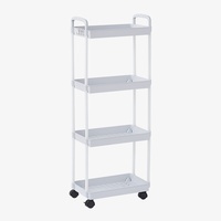 Chariot de rangement mobile à roulettes en plastique, étagère de cuisine sur pied à quatre niveaux, chariot de rangement multi-niveaux