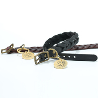 Collier pour chien et chat vintage en cuir de vachette pleine fleur tressé à la main, fourrure solide, doux, personnalisé, écologique, durable et réglable