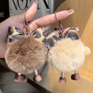 Leopard Print Keychain for Women Cute Bow Plush Car Keychain Pendant Soft Doll Print <b>Key</b> <b>Chain</b> for Bags - Product Image 5