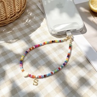 Chaîne de téléphone portable personnalisée en gros avec perles arc-en-ciel, perles métalliques émaillées, cordon de téléphone portable pour femme, porte-clés pendentif