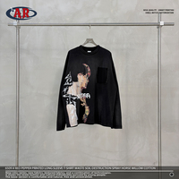 T-shirt à manches longues épais pour homme, 325 g/m², 100 % coton, effet vieilli, délavé par pulvérisation, coupe oversize, style streetwear, vente en gros