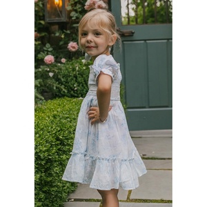 Vestido vintage para niñas, manga abombada corta <span class=keywords><strong>con</strong></span> puños elásticos, escote cuadrado elástico <span class=keywords><strong>con</strong></span> volantes - Product Image 6