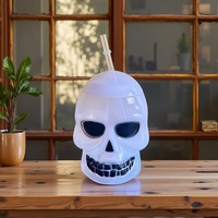 Gobelet en plastique à paille de grande capacité 500 ml pour enfants, avec motif de dessin animé lumineux et isolation thermique, idéal pour Halloween, Pâques et les fêtes